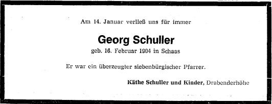 Schuller Georg 1904-1979 Todesanzeige